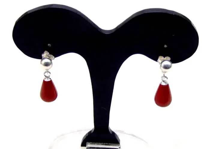 Qingmos Fashion 5*9MM Drop Natural Red Coral Earring for Women with Stering Silver 925 Stud Earring Dangle Earring Ear251