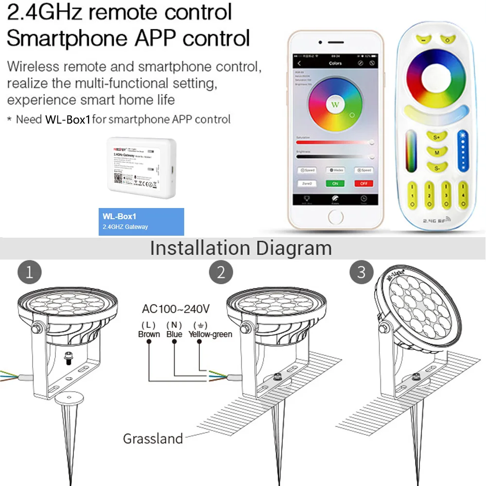 15W RGB CCT LED Garden Lamp 110V 220V Outdoor Spot Light Waterproof IP66 Smart Lawn Light Can APP 2.4GHz Remote Control