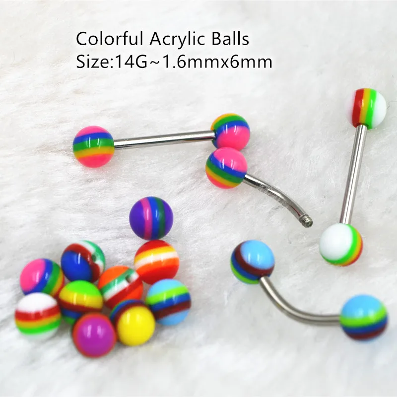 200pcs/Lot Body piercing jewelry - Colorful New Strip Acrylic Balls Replacement Tongue/Navel Replace Body Piercing 14G~1.6X6mm