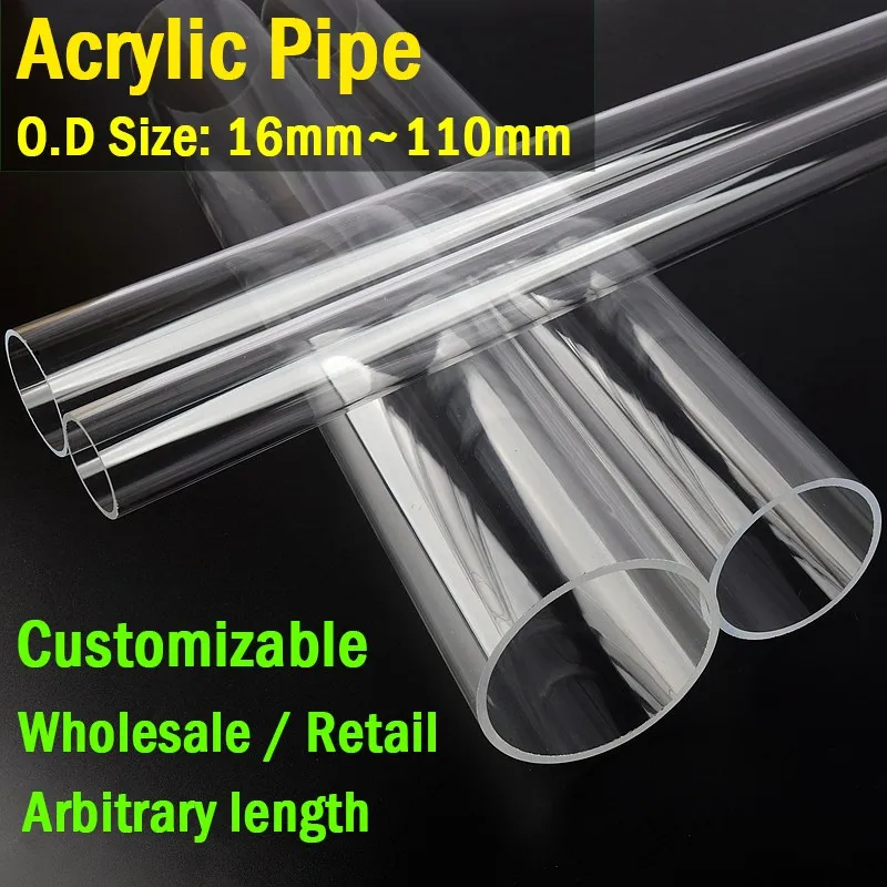 1Pc 49~50cm Long O.D 16~110mm Transparent Acrylic Pipe PMMA Organic Glass Tube Aquarium Accessoires Pipe Fittings Acrylic Tube