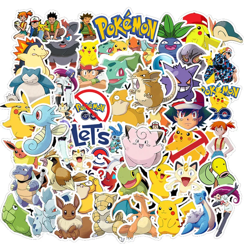 10/50pcs Kawaii Pokemon Anime Stickers Pikachu Stickers Laptop Suitcase Skateboard Guitar Phone Cartoon Stickers Kid Gift Toys