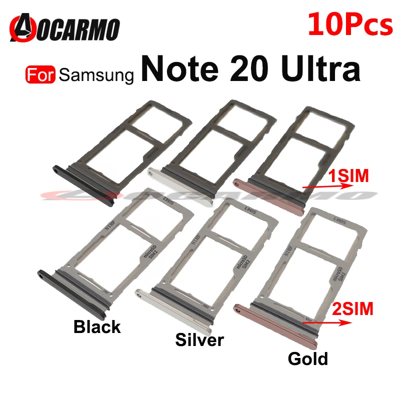 10Pcs/Lot Sim Tray For Samsung Galaxy Note 20 Ultra 20U SIM Card Adapter Slot Holder Replacement Parts