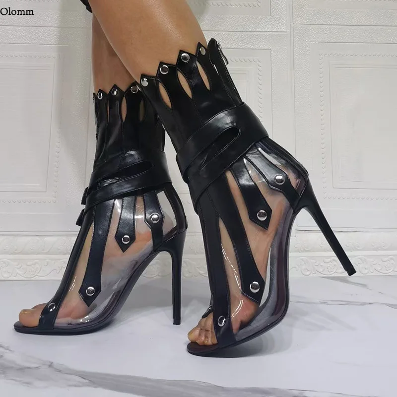 Olomm 2021 New Women Gladiator Sandals Sexy Thin High Heels Shoes Open Toe Black White Club Wear Shoes Women US Plus Size 5-15