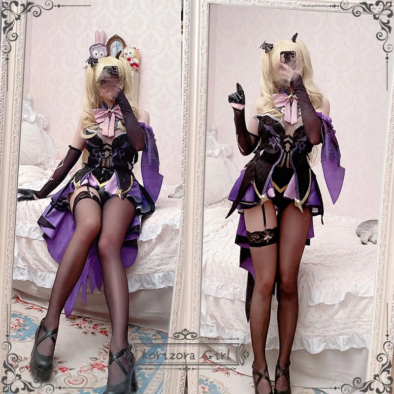 

Anime Game Genshin Impact Fischl Purple Lolita Dress Gorgeous Shinning Uniform Cosplay Costume Halloween Women Freeshipping 2020