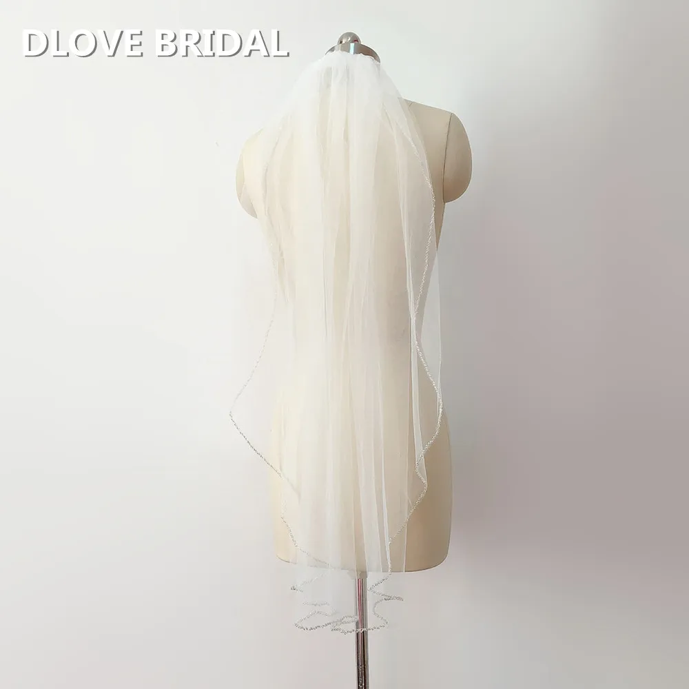 Velo de novia de boda de alta calidad con cuentas de perlas, accesorio para el cabello de una capa con peine, tul champán blanco marfil