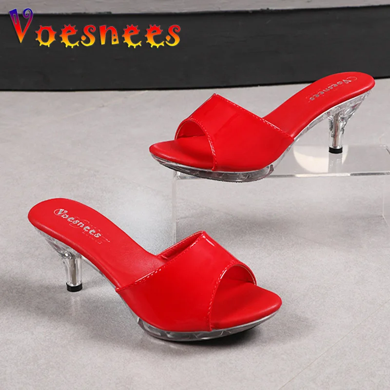 2022 New Summer Slippers Transparent Heel Slides On Female Brand Platform Sandals Women Thin High Heel 6.5CM Everyday Home Shoes