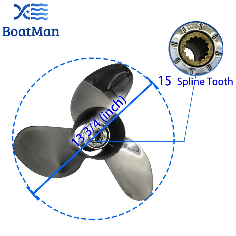 Boat Propeller For Yamaha Outboard Motor 150-300HP 13 3/4x21 Stainless Steel 15 Tooth Spline Engine Part M 68F-45976-20-00