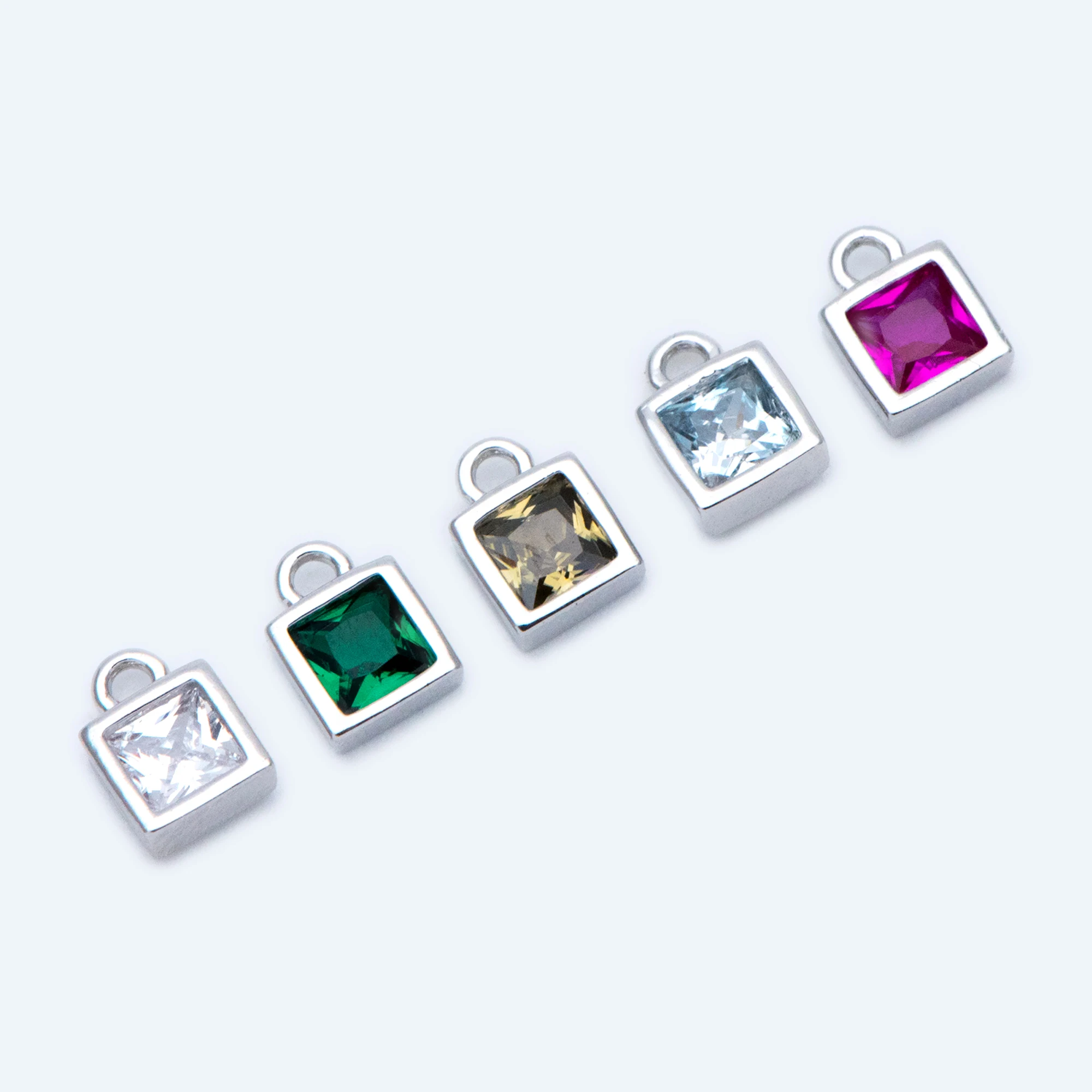 

10pcs CZ Paved Silver Square Charms, Mini Cube Pendants, Rhodium Plated Brass, Multi Colors For Jewelry DIY Findings(GB-1033)