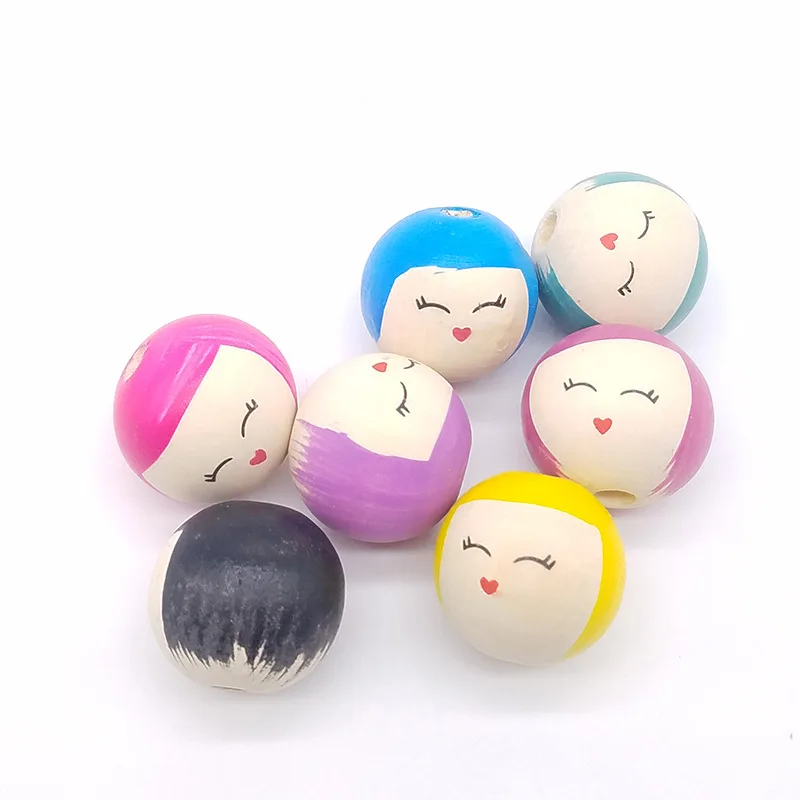 10pcs 25mm Cute Face Baby Head Wooden Beads Multiple Colors For Jewelry Making DIY Accessories Bracelet Necklace Amulet Supplies