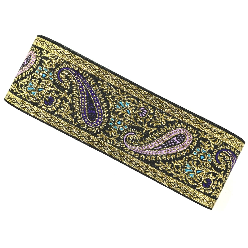 ZERZEEMOOY 2 inch 50MM 10 Yards Woven Jacquard Ribbon Spun Gold Trims Quilt Accessories Classical Style Purple And Blue