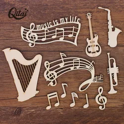 Wooden Chip 55PC BOX Guitar harp musical Wood Crafts Slices Melody DIY Scrapbooking Accessories Handmade Home Decor Wooden Craft