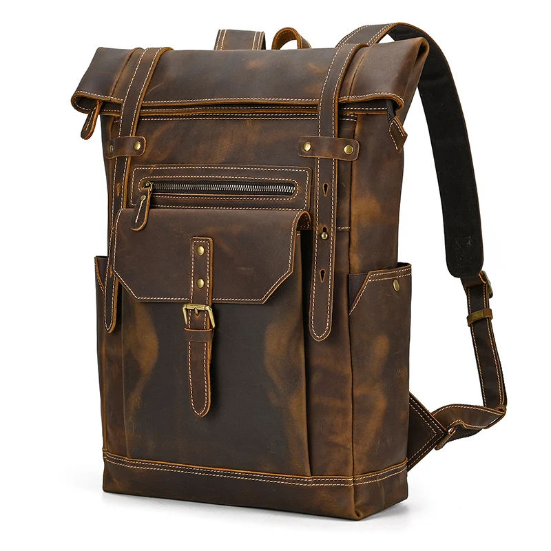 2023 New Style Men\'s Leather Backpack Vintage Fashion Men Male Travel Bag Laptop Bagpack For Male Cowhide Male Bag Anti theft