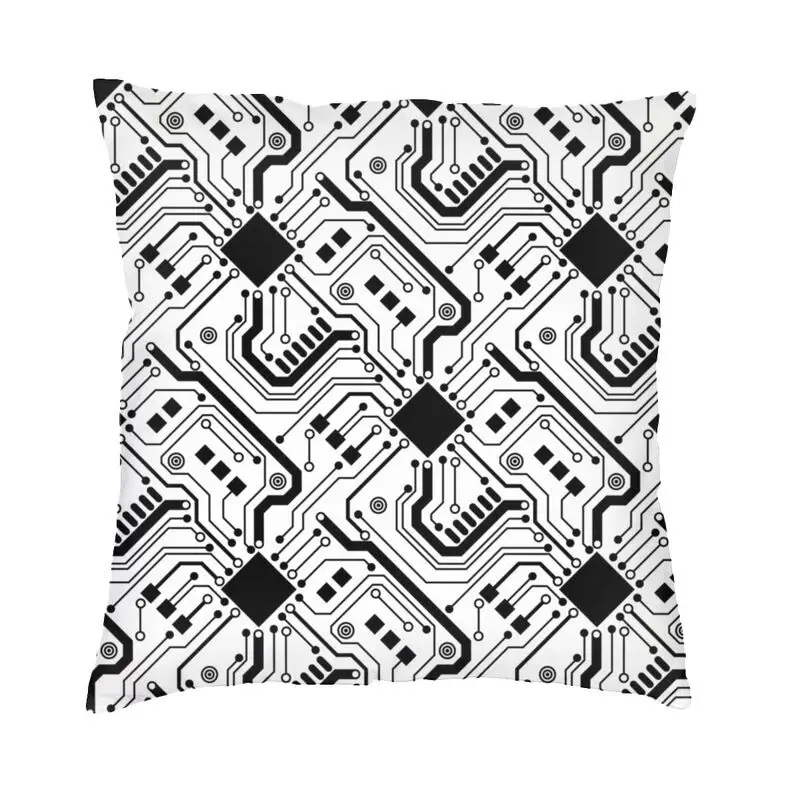 Soft Black White Circuit Board Throw Pillow Cover Home Decorative Computer Motherboard Developer Cushion Cover For Living Room