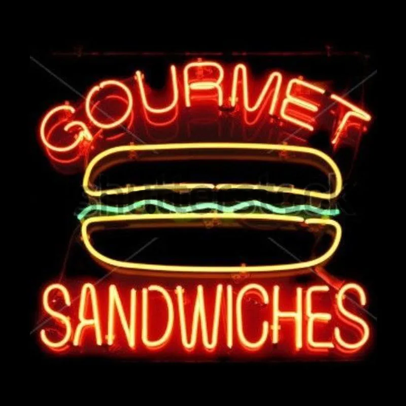 NEON SIGN Sandwiches Burger Gourm GLASS Tube BAR Light Sign Store Display paint board Handcraft Design Iconic Sign Pub Bar Signs