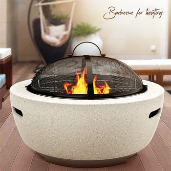라운드 야외 화덕 테이블, 가정용 숯 화로, 정원 안뜰 바베큐 그릴, 메쉬 인클로저 및 바베큐 그물