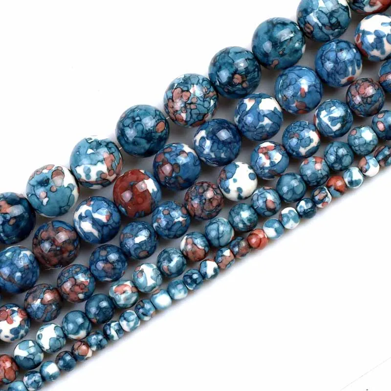 Dark Blue Speckled Rainstone Beads Round Loose Stone Beads For Jewelry Making DIY Bracelet  Pick Size 4/6/8/10/12mm 15“