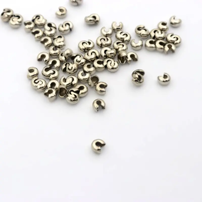 100pc 4mm Bronze Silber Farbe Metall Runde Halskette Schnur Kette Crimp Ende Perlen Für Schmuck Machen Diy Armband großhandel Versorgung – Detail 11