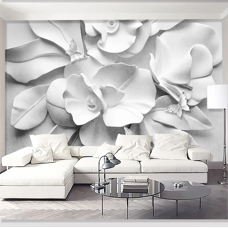 Custom Simple Atmospheric 3D Relief Flower For Murals Living Room Bedroom Background Wall Decor Waterproof Wall Cloth Wallpaper