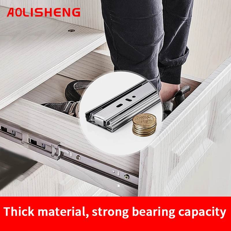 AOLISHENG drawer three section rail thickened drawer slide rail guide cabinet slide