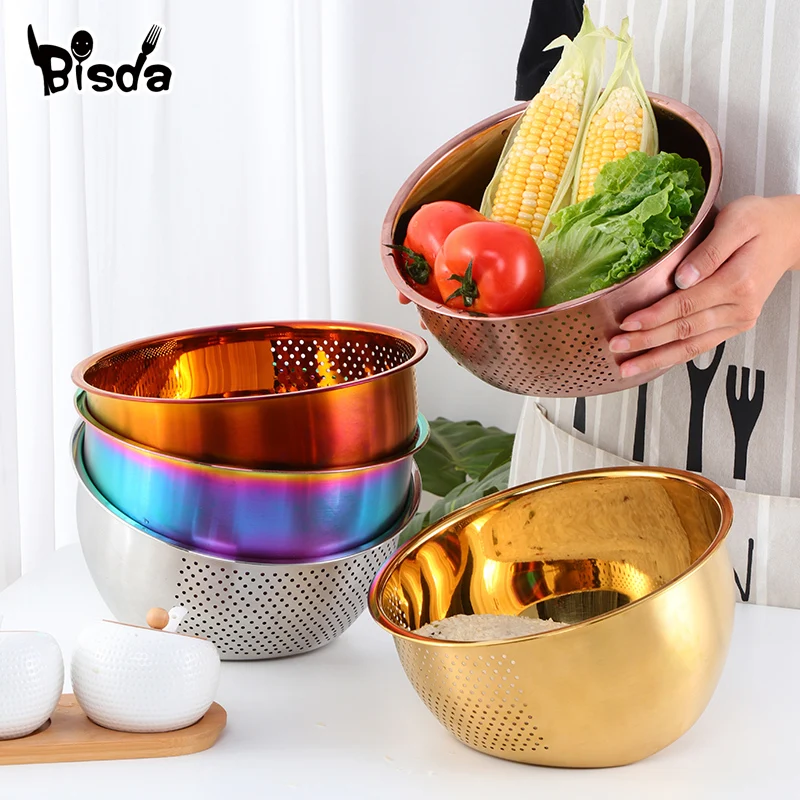 1pcs Strainer Basket Stainless Steel Drain Basket Rice Washing Colander Vegetable Fruit Storage Premium Kitchen Fine Mesh