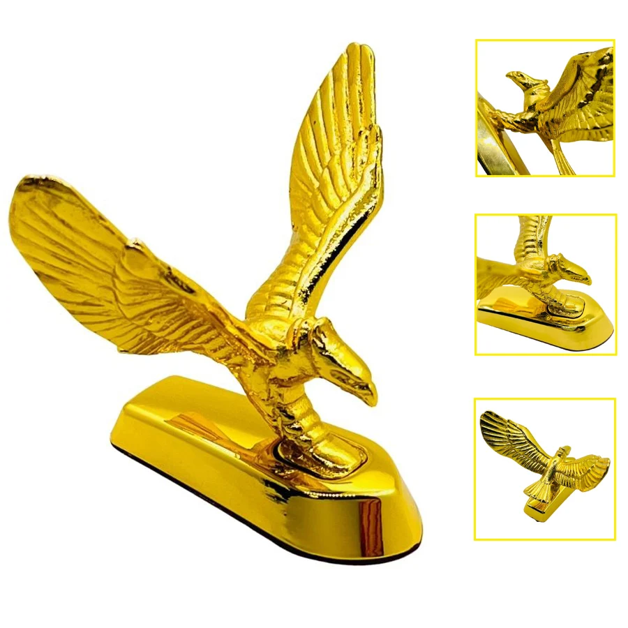 Car Hood Decals Motorcycle Parts Gold Chrome Eagle Head Ornament Scooter Front Fender Mud Guard Alloy Statue For Honda Triumph