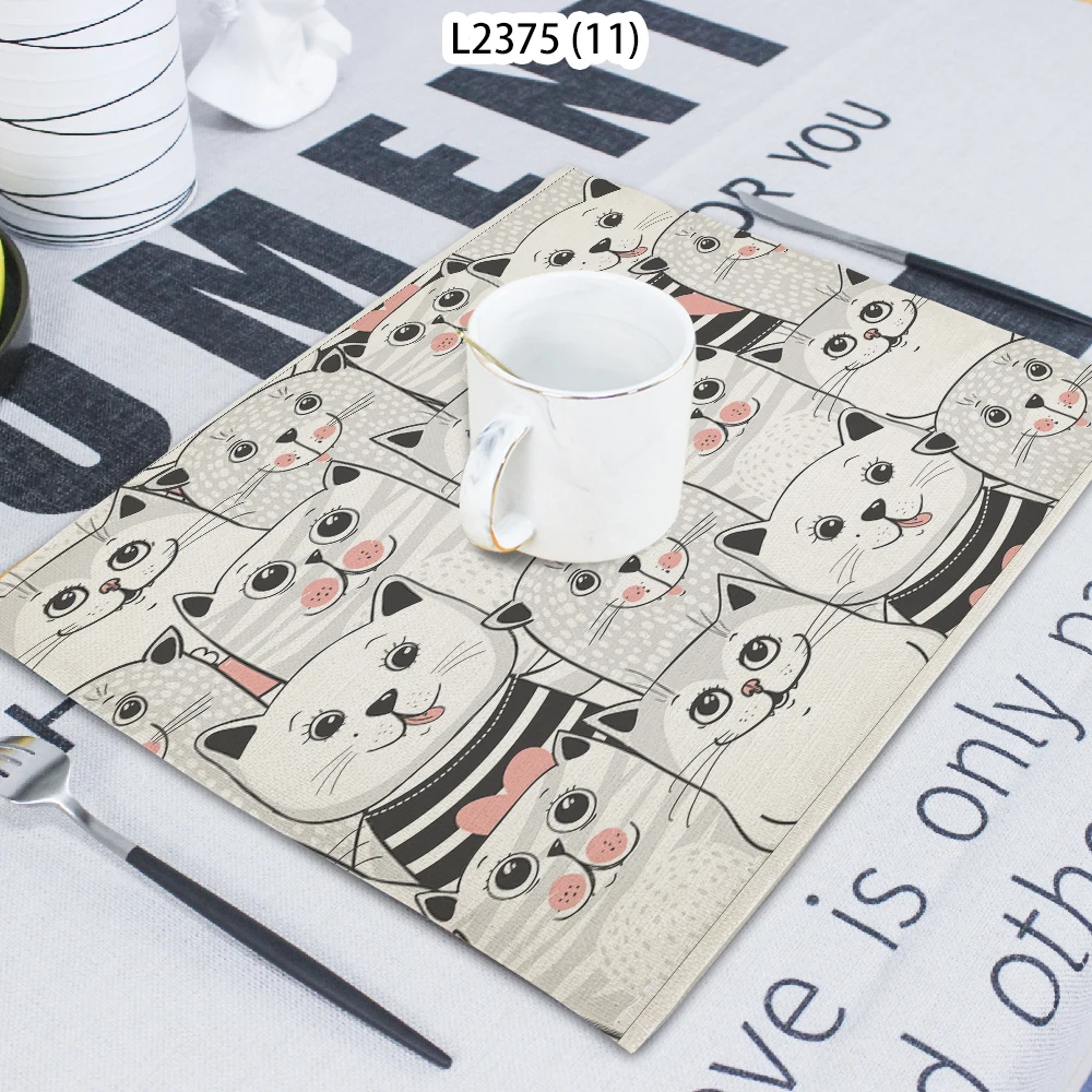 1 Piece Of Cartoon Cat Pattern Cat Palm Printed Terry Cloth Home Decoration Table Mat Cloth Tea Coaster 42*32 Servilletas Tela
