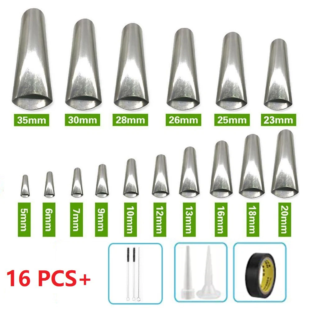 16pcs Caulking Gun Nozzles Stainless Steel Glass Glue Nozzles Sealant Silicone Caulking Tips Finisher With Brush Tape