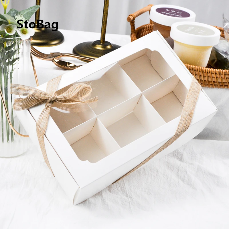 

StoBag-Cake Paper Box with Window DIY Handmade Gift Cookies and Chocolate Child Favor Shell Macaron Box Birthday Party 10Pcs