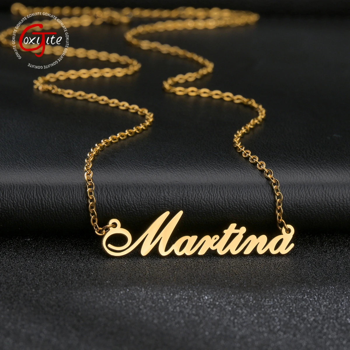 Goxijite Custom Name Necklace For Women Personalized Stainless Steel Cursive Letter Nameplate Pendant Necklace Jewelry Gift
