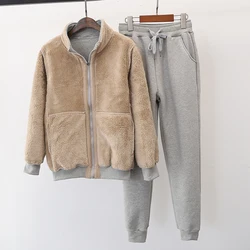 4XL Loose Plus Velvet Sports Suit Women Winter Cashmere Sweatshirt 2 Piece Sets 2021 high Quality Warm Jackets and Sweatpants