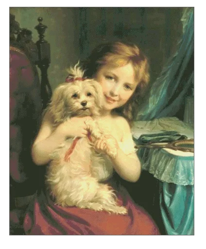 

A Young Girl with Bichon Frise Clear Picture Top Quality Cross Stitch Kits 14CT Unprinted Embroidered Handmade Art Set Decor