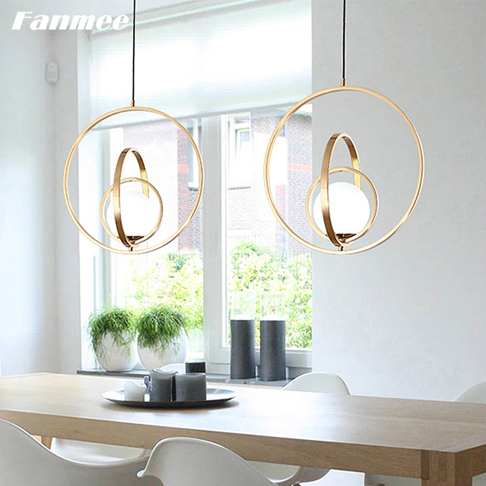 

Luxury Orb Pendant Light Brass Modern Rings Pendant Lamp LED Glass Globe Island Ceiling Lighting Fixture for Kitchen Dining Room