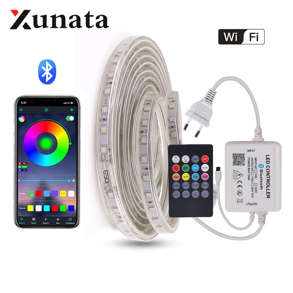 5050 RGB Led Strip Light EU 220V 240V Waterproof WIFI Bluetooth Control White/Warm White 60Leds/m Flexible LED Tape Lamp 1-20M