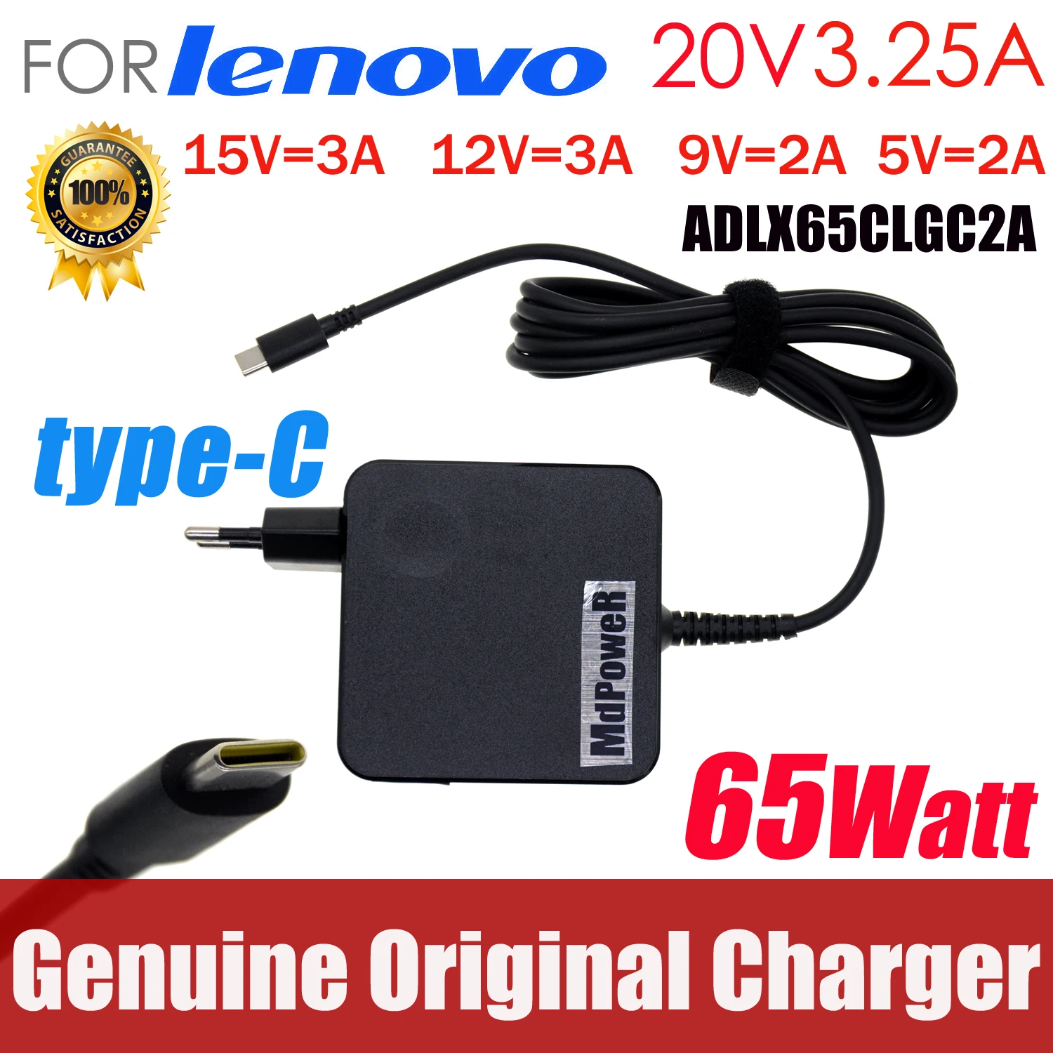 

20V 3.25A 65W USB Type C Power Adapter Charger for Lenovo Thinkpad X1 carbon Yoga X270 X280 T580 P51s P52s E480 E470 s2 EU Plug