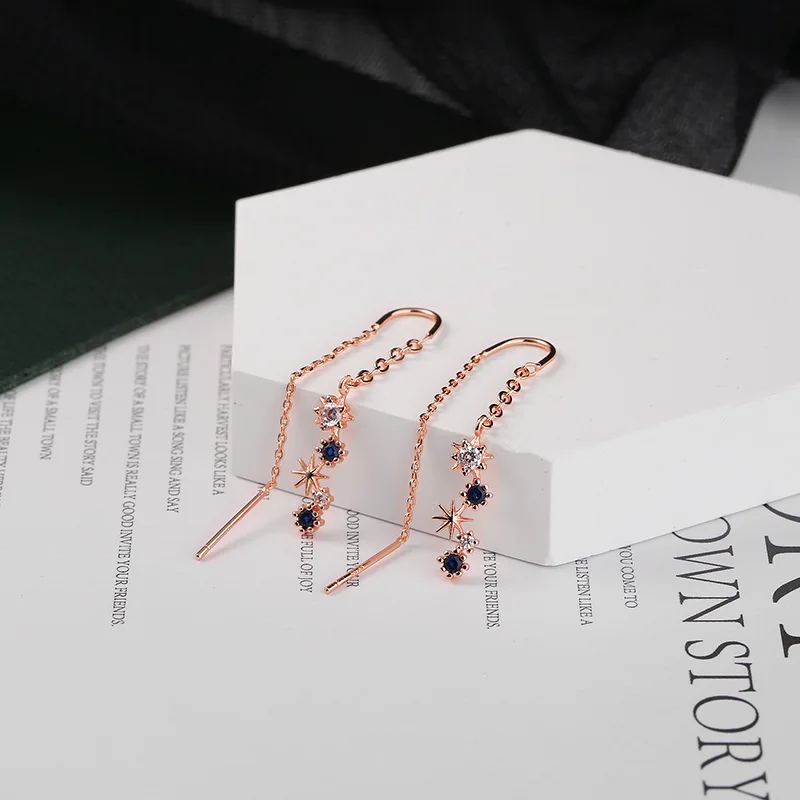 CIAXY Asymmetrical Blue Starry Star Drop Earrings Female Dazzling Micro-inlaid Zircon U-shaped Earring Fashion Jewelry