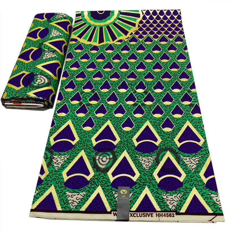 

Green Nigerian African Wax Fabrics Cotton Prints Wrap Batik Ankara High Quality Original Pagne Veritable Golden Material Stuff