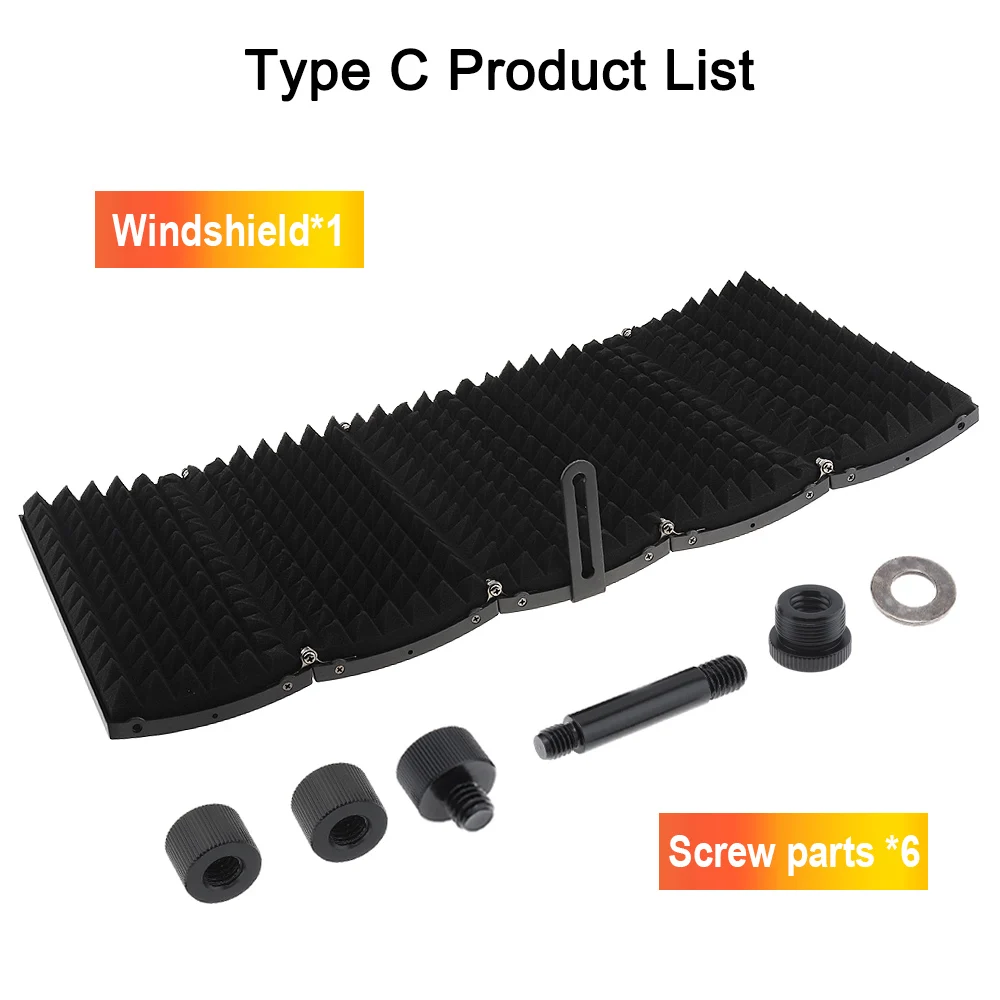 Schermo isolante per microfono in plastica schermo antivento a 3 pannelli con superficie curva pieghevole schiuma assorbente ad alta densità da 3/8 "e 5/8"