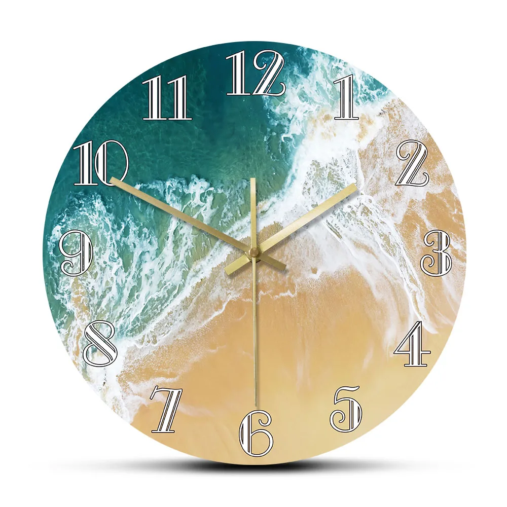 Tropical Ocean With Big Waves Scenery Wall Clock Nautical Home Decor Minimalist Wall Art Coastal Seashore Aerial Beach Clock