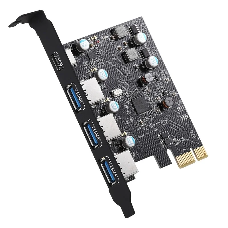 

PCIE X1 Card To 3 PORTS USB A 3.0 USB-C3.1 Type C 4 Ports USB HUB Pci-e FL1100 Chip Expansion Adapter Card No Power Supply