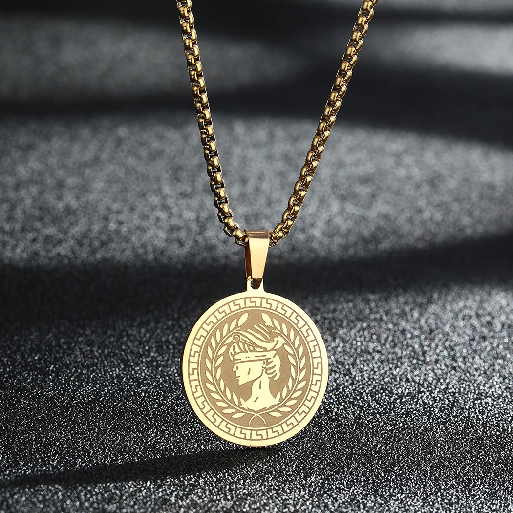 Athena the Goddess of Wisdom and War Handicraft Pendant Necklace for Men Women Stainless Steel Greek mythology Charm Choker Gift