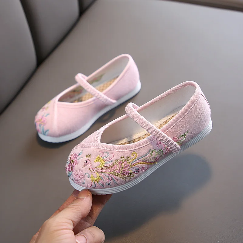 Chaussures de Littérature à la Main de Style Chinois, en Coton, Semelles Souples, Plates et Confortables, de Performance de Princesse pour Fille