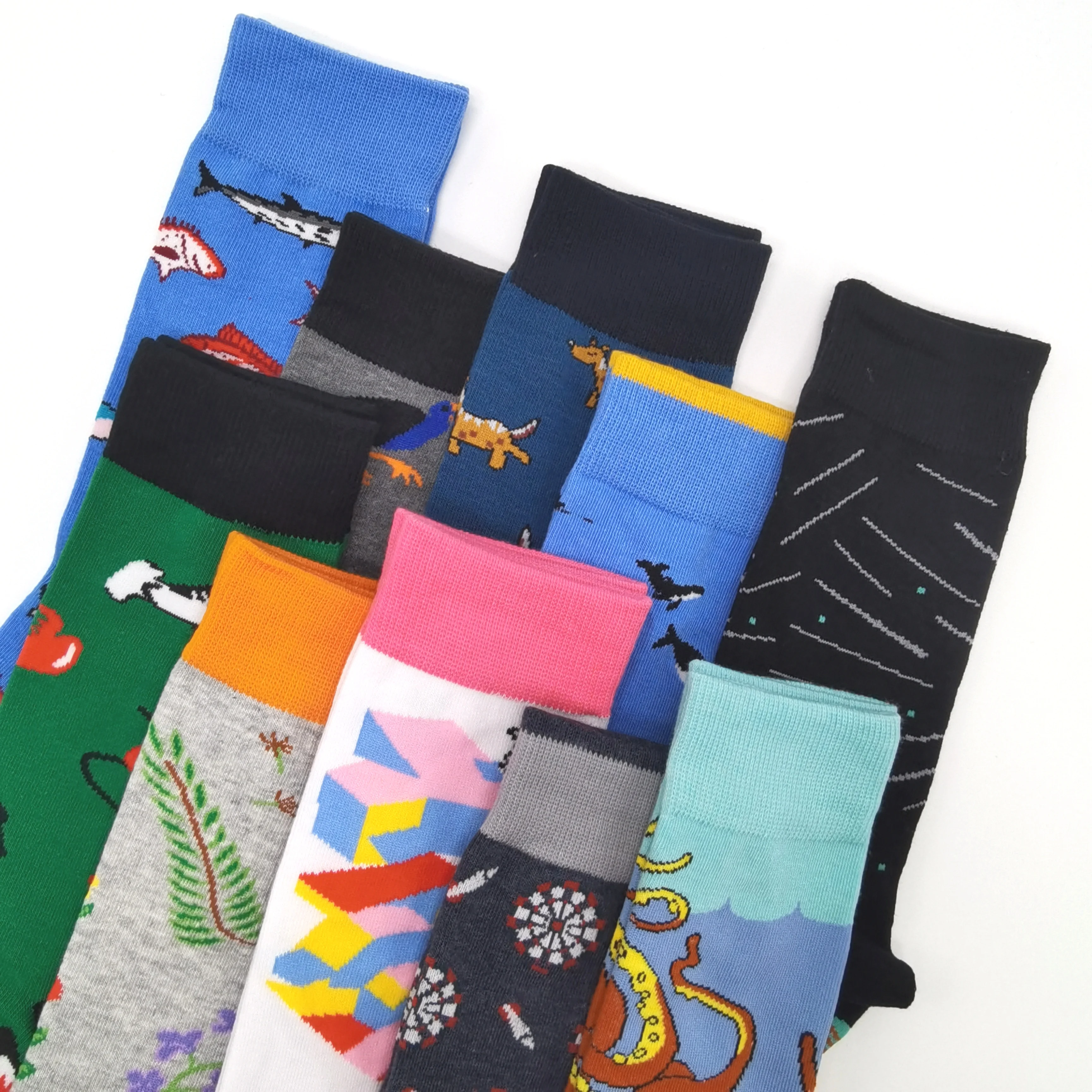 10 Pairs/Pack Crazy Colorful Cool Novelty Men Socks Unisex Fun Funny Wacky Design Lovers Funky Casual Cotton Dress Crew Socks