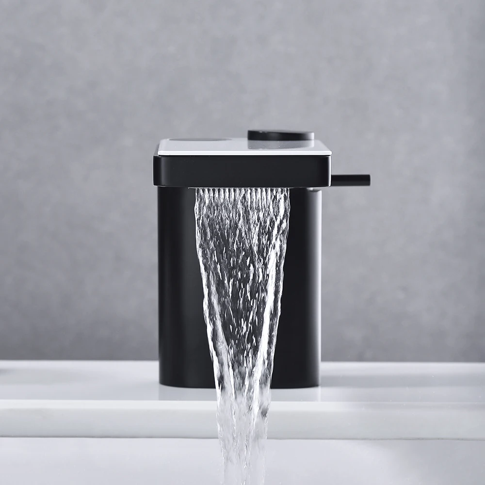 Imagem -04 - Torneira Led Digital Brass Temperature Display Basin Misturador de Lavatório de Banho Preto Smart Tap Sink para Banheiro