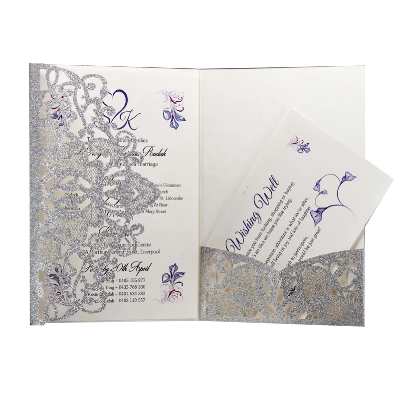 50pcs Glitter Paper Laser Cut Wedding Invitation Cards Greeting Card Customize Business With RSVP Cards Party Wedding Decoration