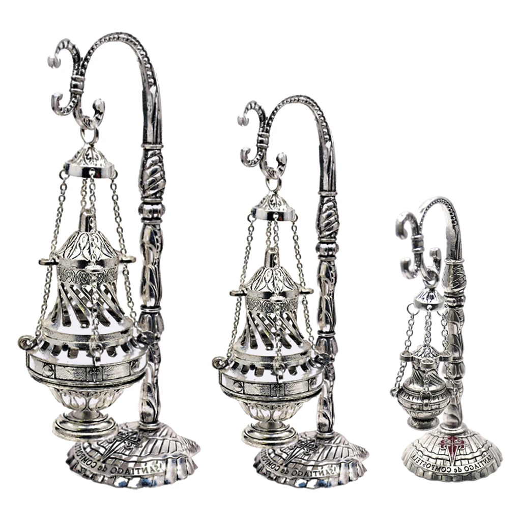 Ornate Catholic Church Hanging Censer, Charcoal Incense Burner, Censer Incense Holder with Chains - Great for Yoga Aromatherapy