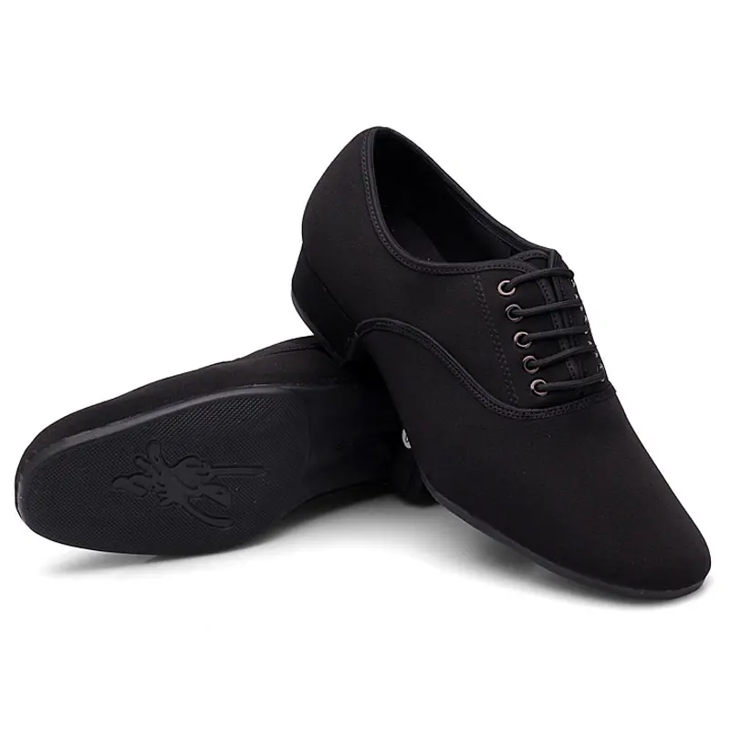 Zapatos de baile latino de Salsa para hombre, zapatos de salón de tela negra, zapatillas de baile de competición de práctica, talla grande 38-46