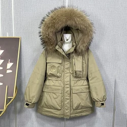 Women's Winter New Cotton-Padded Jacket Fur Collar Loose Pocket Loose Mid-length Parka Women Winter Big Fur Pocket Coat Female