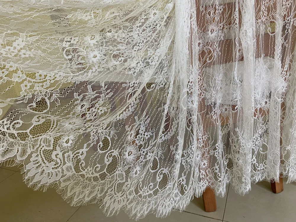 

Chantilly Lace Fabric 3 Meters High Quality Handmade DIY Off White Eyelash Lace Trimming,