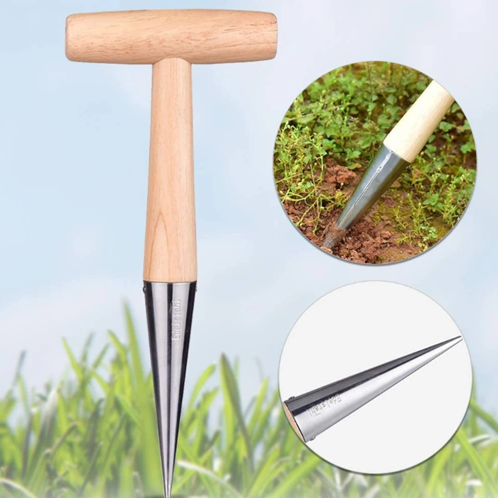 

Stainless Steel Dibber for Planting Outdoor Loosen Soil Accessory Plant Wood Handle Tools Hole Punch Durable Garden Practical