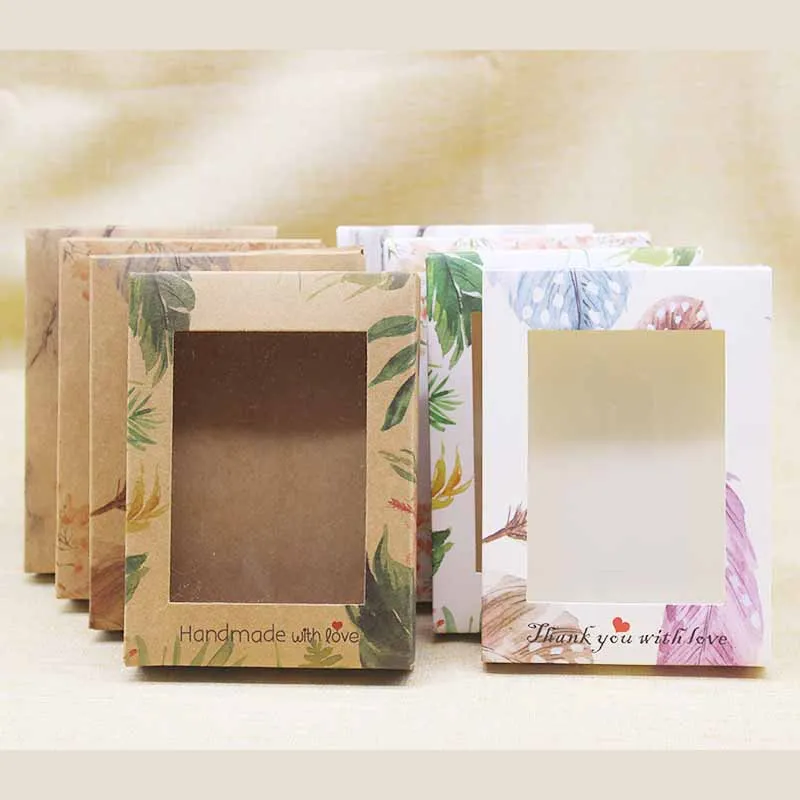 10pc paper flower pattern Candy Box with Window DIY thank you marbling Wedding Birthday Christmas gifts package box